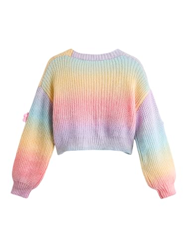 SHENHE Girl's Cute Flower Cardigan Open Front Chunky Knit Colorful Cropped Cardigan Sweater2