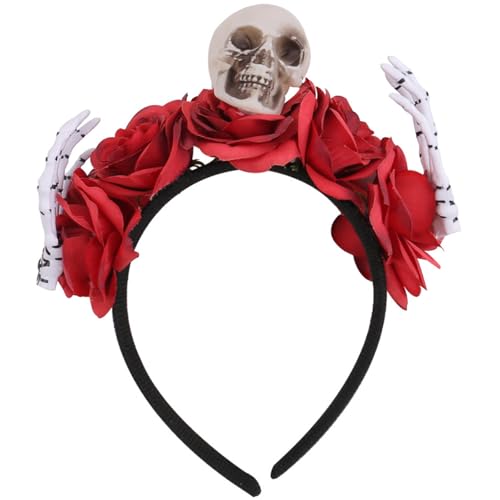 Watreketal Tocado ajustable de calavera negra floral, tela no tejida, para fiestas de disfraces de Halloween, eventos, accesorios ligeros de disfraces de Halloween