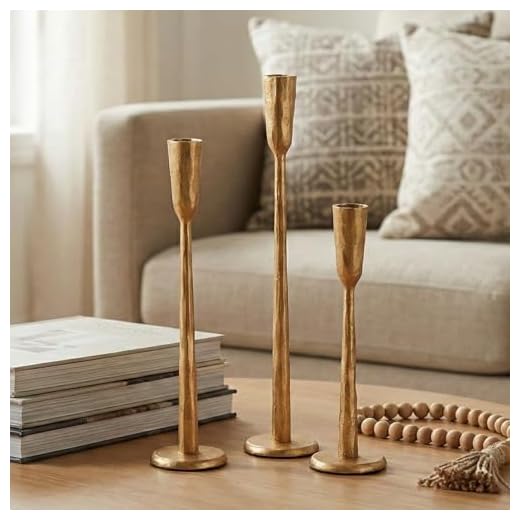 Ganwu Gold Iron Taper Candle Holder Set of 3, Heavy Wrought Iron Candlestick Holders Decorative Candle Stand, Vintage Candle Holder for Wedding, Dining, Home Decoration