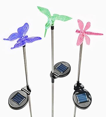 Solaration 1004S Solar Garden Stake Lights with Hummingbird, Dragonfly and Butterfly