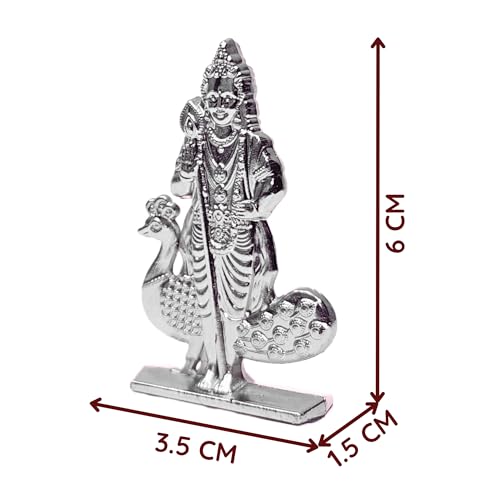 Image of anciently Murugan Statue for Car Dashboard | Kartikeya Idol for Car Dashboard, Metal, 1 Piece (Shining Silver)