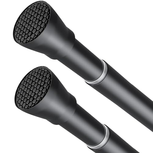 Image of Shower Curtain Rod Black Tension Rod 45 to 77 Inch 2PCS Spring Curtain Rod Shower rod Non Slip shower curtain rod 1pcs for Windows No Drilling Adjustable Tension Rods of Curtain Window Closet Kitchen