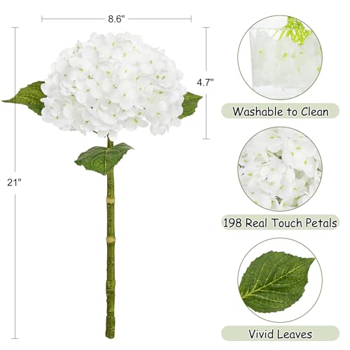 Image of Bassion 4 Pcs 21 inch White Hydrangea Artificial Flowers for Decorations