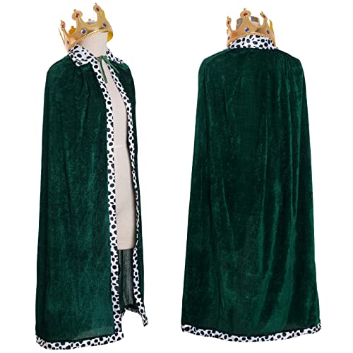 jerbro King's Robe Queen Coat Velvet Coat Costume + Crown King Queen for Women Men Halloween Adults Theme Party Theatre Fancy Dress Cosplay Carnival Fancy Dress Accessories (Green - Image 4
