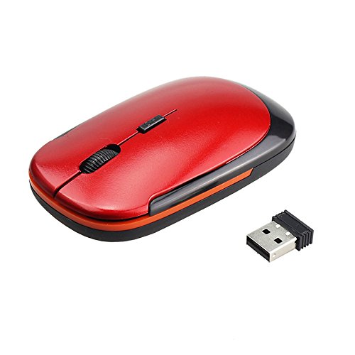 Ratón inalámbrico TONVER, Slim Noiseless M 2.4G USB PC Computadora portátil Ratones inalámbricos con receptor nano, 1200 DPI Ratón con 4 botones, puerto USB, ratones portátiles para oficina, rojo
