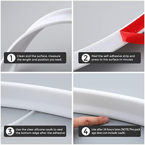 Essbhach 39 Inch Water Guard For Kitchen Sink, Silicone Rubber Kitchen Splash Guard, Corner Water Retaining Dam Strip For Countertop, Shower, Bathroom, Self Adhesive Caulk Seal Strip Edge Trim #TOP6
