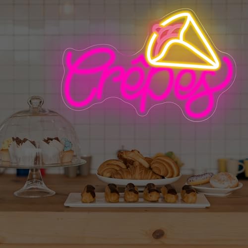 Image of French Crepes Neon Sign, LED Neon Sign Wall Decor for Dessert Cafe Bakery Kitchen, Food Neon Signs for Wall Decor Gift for Crepe Lovers 16.7 inch x 10.8 inch
