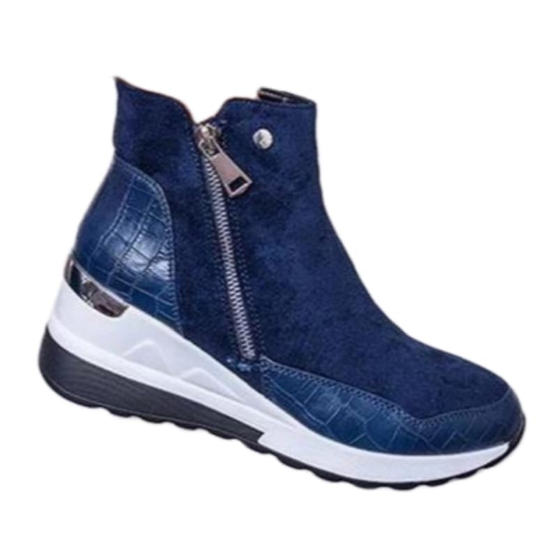 Womens large-size thick-soled round-toe fleece short boots in solid color with platform heels