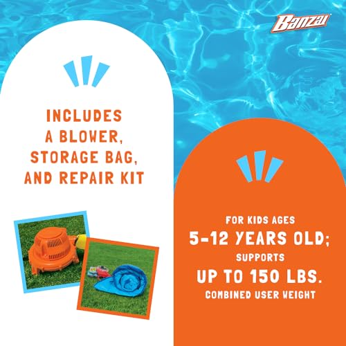 image for Banzai Aqua Sports Splash Park Outdoor Inflatable Waterslide with Clim