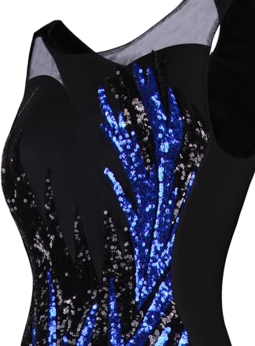 Image of ANGEL FASHIONS Women's Sheer Gold Sequined Black Splicing Evening Dress