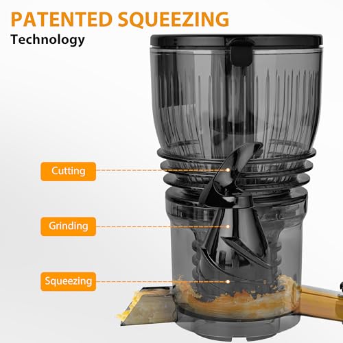 Pukomc Cold Press Juicer,5.8" Wide Feed Chute Juice Extractor Machine with 300W,Slow Masticating Juicer for Whole Vegetables & Fruits,High Juice Yield,Easy to Clean,Grey - Image 6