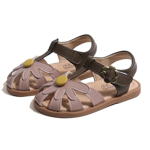 Toddlers Little Girls T-Strap Hook&Loop Dress Flower Summer Shoes Closed Toe Wedding Sandals