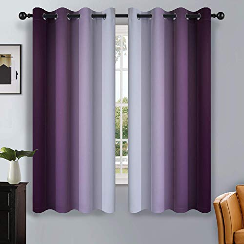 Image of SimpleHome Ombre Purple to Grey White Curtains for Living Room 52Wx63L | Room Darkening Curtains for Bedroom,Gradient Light Blocking Curtain,Thermal Insulated Grommet Window Drapes,2 Panels,63 Inch