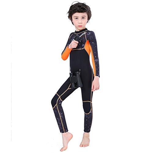 Full Body Kids Wetsuit Neoprene One Piece Warm Swimsuit 2.5MM for Girls Boys Children, Long Sleeve UV Protection Swimming Suit Back Zip for Surfing Scuba Snorkeling Diving Fishing (Boys Black, XL)