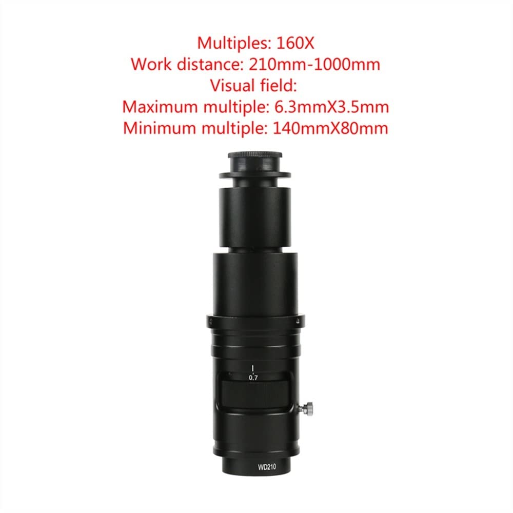 Mikroskop 0,7X-5X einstellbare Vergrößerung 160X 320X Zoom WD105 WD210 C-Mount-Monokularobjektiv for HDMI VGA USB-Mikroskopkamera, Arbeitsabstand 105 mm -220 mm oder 210 mm -480 mm(160X)
