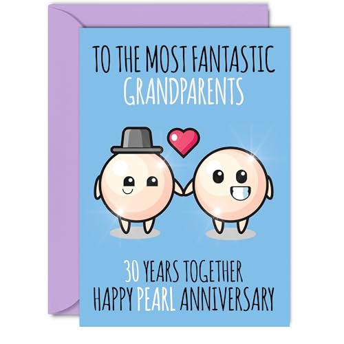 Cute Pearl Anniversary Card for Grandparents - 30 Years Together - Happy 30th Wedding Anniversary Cards for Nanny Grandad Grandma, A5 Greeting Cards Anniversaries