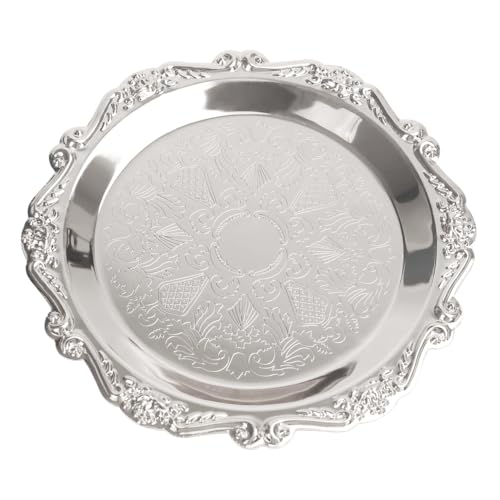 DONGKER Plateau Décoratif Vintage en Argent,Technique de Sculpture en Relief,Plat Décoratif de Luxe en Or pour Aromathérapie,Fruits,Collations,Boissons