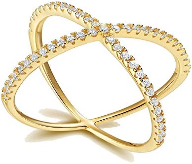 925 Sterling Silver Gold-Plated Cubic Zirconia Criss Cross X Rings with Gift Box , Gold, Size 9.5