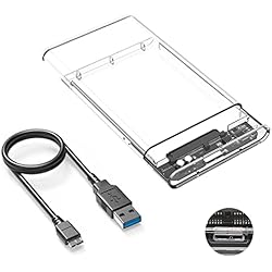 Carcasa Disco Duro 2,5 USB 3.0,SATA III de 5 Gbps Transparente Caja Disco Duro nstalación sin Herramientas Amplia Compatibilidad con Windows, Linux y Mac