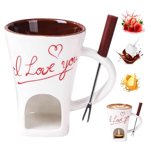 Taza de Fusión de Chocolate, 130 ML Juego de Fondue de Chocolate, Taza de Cerámica para Derretir Chocolate con Tenedores y Vela de Té, Taza de Fusión de Queso, Tazas de Fondue de Chocolate para Queso