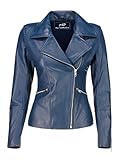 Jild Women's Asymmetrical Zip-Up Real Lambskin Leather Motorcycle Jacket - Casual Fashion Moto Biker Leather Jacket Women (BW-Blu-L)