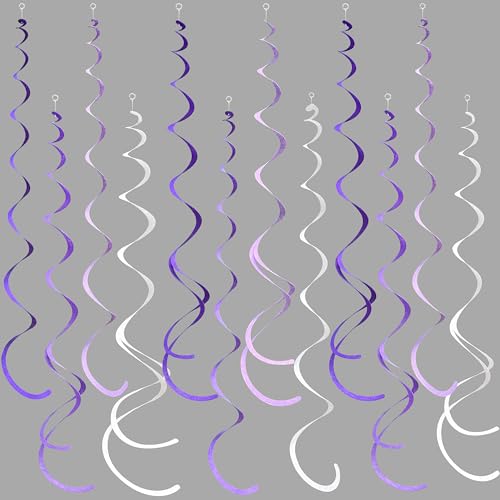 Image of 36Pcs Purple Hanging Swirl Decorations Ombre Purple Felt Swirl Streamer Spiral Ceiling Garland for Lavender Lilac Violet Birthday Wedding Bachelorette Graduation Holiday Hen Party Supplies