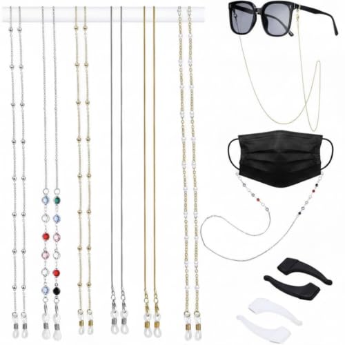 Frienda 6 Pcs Glasses Chains for Women Beaded Eyeglass Chain Glasses Strap Holder Beaded Eyeglasses Lanyard Around Neck Cords(Golden, Silvery)