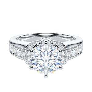 THELANDA 2CT Genuine Moissanite or Simulated Diamond Sterling Silver Luxury Vintage Large Side Stones Promise Engagement Ring