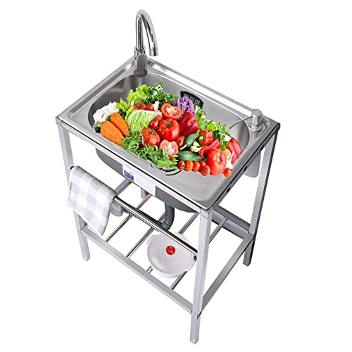 Évier de cuisine sur pied en acier inoxydable à cuve unique pour camping et garage