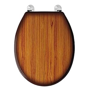 Adshank Toilet Seat Cover | Teakwood shade/color/effect | Non-Soft Close Hinges | Model : AI 470130E 020 PTPn | Adaptable/Suitable for 18½ inches long Sanitaryware / Commode / Toilet | With complete factory fitted Hinges & Seat Fixing Hardware kit included.