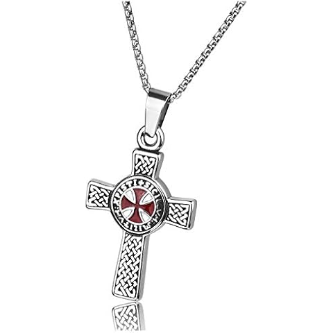 Zysta Stainless Steel Knights Templar Cross Sturdy Women Men's Pendant Necklace with 24 inches Chain Link Cover