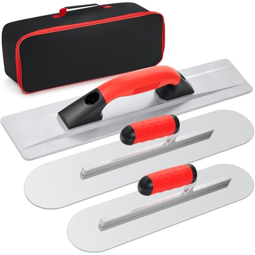 MorningRo 4 Pcs Concrete Hand Tools Set Includes Cement Magnesium Hand Float 16'' x 3-1/8'' Stainless Steel Pool Trowel 16'' x 4'' & 14'' x 4'' Flat Concrete Finishing Trowel and Tool Bag