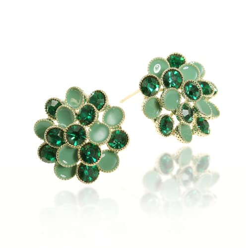 Sonateomber Large Crystal Cubic Zirconia Enamel Statement Flower Leaf Gold Stud Earrings for Women, Cute Big Sparkly Cluster Petal Floral Earings Birthday Prom Accessories Fashion Jewelry Gift