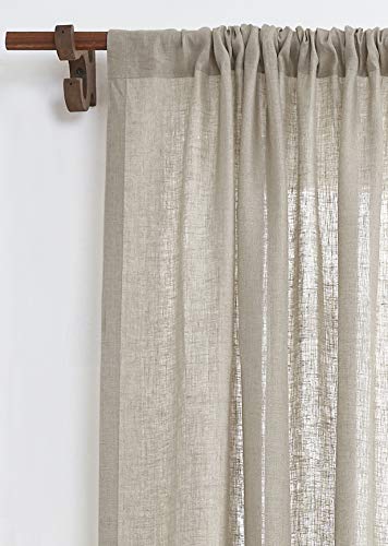Solino Home Natural Linen Curtain 120 Inches Long, Light Filtering Rod Pocket Curtain 52 x 120 Inch, 100% Pure Linen European Flax Window Treatment for Living Room, Bedroom