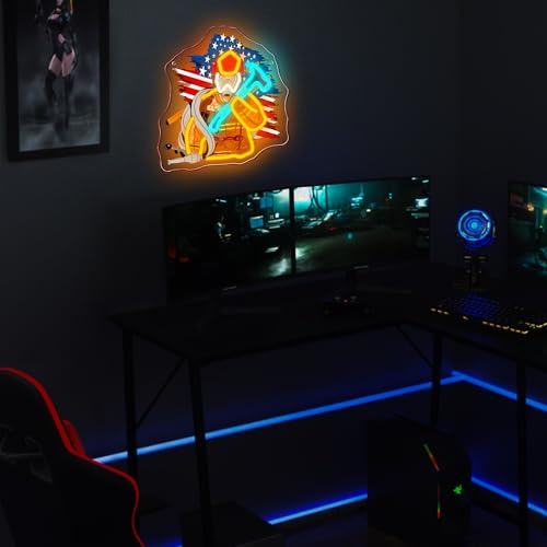 Image of Mutank Firefighter Neon Sign, American Flag LED Fireman Neon Light USB Powered, for First Responder Hero Tribute Emergency Services Firehouse Decor, Firefighter Gifts(12.9 * 12.5 In)