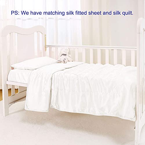 Image of Toddler Pillow with Removable Silk Pillowcase 13 x 18 Inches - 100% Mulberry Silk Pillowcase - 65% Natural Silk Filled Toddler Bedding Small Pillow (Off White)