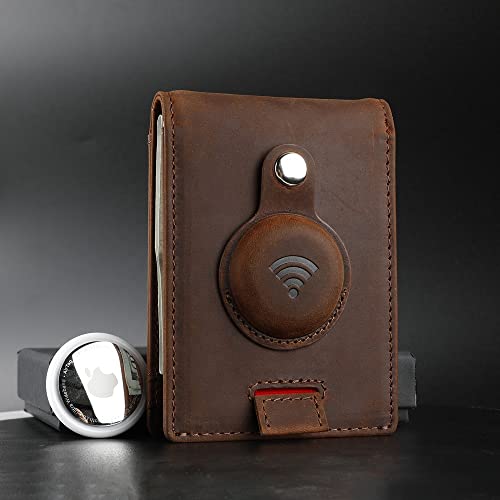 Genuine Leather Airtag Wallet | Credit Card Bifold Wallet for Apple Air Tag GPS | Minimalist RFID Blocking Slim Wallet | Multifunctional with Money Clip - Gift Box…2