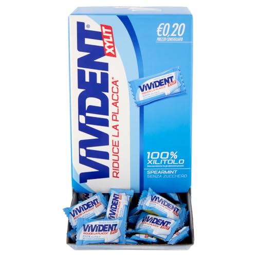 Vivident Xylit, Chewing Gum, Gusto Menta, Senza Zucchero, Senza Glutine, Confezione da 200 Gomme da Masticare Ripiene Monoporzione, Incartate Singolarmente,da Condividere, Feste, Compleanni