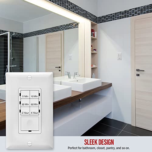Enerlites 4-Hour No Neutral Wire Countdown Timer Switch, 5-10-30-60 Min, 2-4 Hour, For Bathroom Fans, Heaters, Lights, Led Indicator, 120Vac 800W, Ul Listed, Het06-J-W, White #TOP5