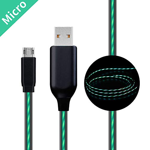 Micro USB Data Cable MKDGO 3ft Flat EL Visible Flowing LED Light Up Charging Cord USB 2.0A Sync Lead Rapid Charge Compatible with Android Phone Samsung S7 S6 Motorola and More - Green Light