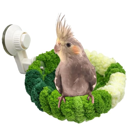 2 in 1 Bird Nest with Removable Suction Cup, Vehicle-Mounted Bird Nest for Travel, Bird Plush Nest for Birdcage, Coral Velvet Warm Nest for Parrot Budgie Lovebird Conure Quaker (Large,Green)