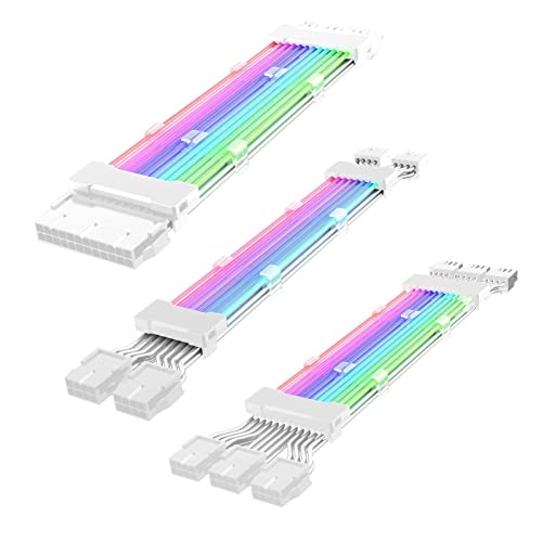 PW TOOLS Adressierbares RGB Stromverlängerungskabel, 24 Pin/2x8 Pin/3x8 Pin ATX RGB Kabel, RGB ARGB Verlängerungskabel, PC Interne Komponenten für Motherboard Anschluss