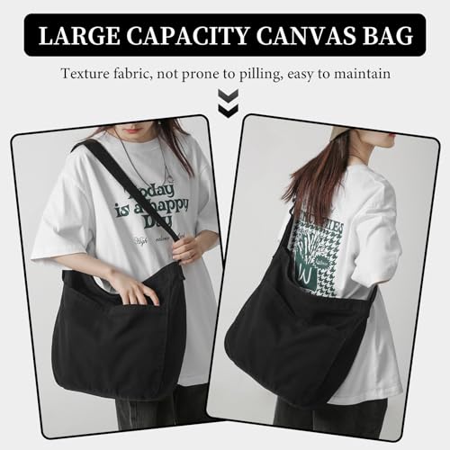 SAVOSWEET Shopper Tasche Stoff, Schultertasche Canvas, Umhängetasche Unisex Groß mit Reißverschluss Schwarz, Einkaufstasche Faltbar, Leinwand Handtasche für Büro Schule Reisen Einkaufen