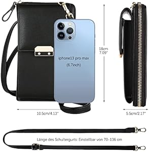befen Echtleder mobiele telefoon tas om om te hangen, mobiele telefoon schoudertas voor dames klein, handtas met portemonnee om om te hangen leder, crossbody tas voor dames met verstelbare riem en