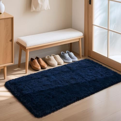 HOMORE Runner Rug 2x4 Navy Blue Rug for Bedroom, Fluffy Runner Rugs for Hallway Bedside, Long Rugs for Living Room Kids Room, Soft Carpet for Dorm Indroor Entrance