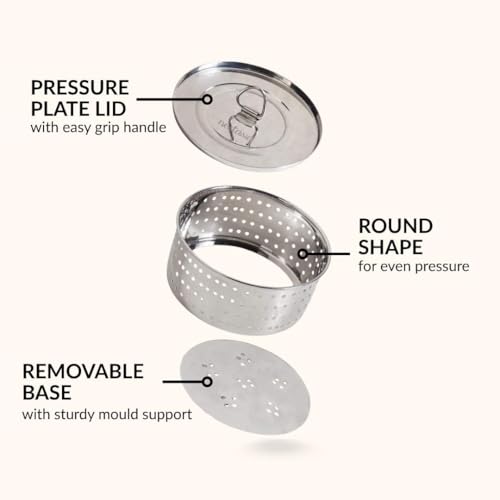 Image of Nestasia Stainless Steel Paneer Maker (550 ml) - Round Paneer Maker Mould Press with Lid | Rust Resistant Medium Paneer Strainer - Perfect for Fresh Paneer, Tofu & Sprouts