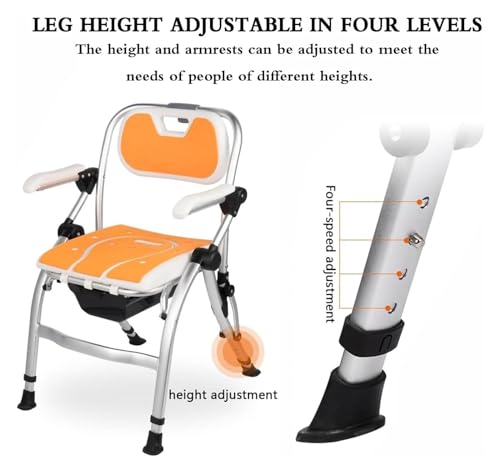 Silla de baño plegable para inodoro para personas mayores, hecha de aleación de aluminio, silla de transporte, altura ajustable, silla de ducha, silla con orinal para personas mayores o con discapacidad (B) miniatura 3
