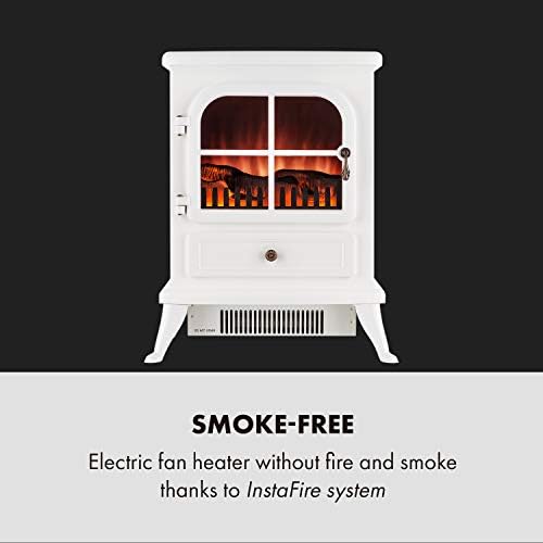 Klarstein St. Moritz Electric Fireplace White Edition - Heater , 1800 W , Built-In Fan Heater, Flame Simulation, Glass Front Panel , Nostalgic Design , Adjustable Flame Brightness