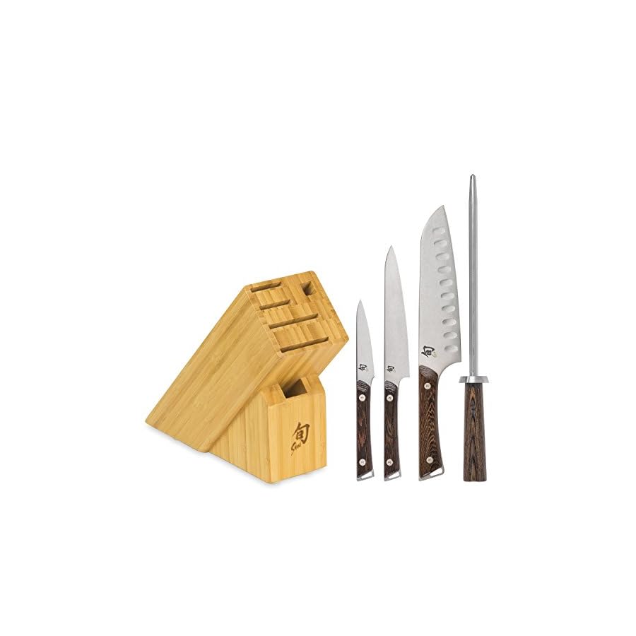 Shun-Cutlery-Kanso-5-Piece-Block-Set-Kitchen-Knife-and-Knife-Block-Set-Includes-35-Paring-Knife-7-Santoku-Knife-6-Utility-Knife-Honing-Steel-Handcrafted-Japanese-Kitchen-Knives Shun Kanso 5 Piece Block Set, Includes 3.5” Paring Knife, 7” Santoku Knife, 6” Utility Knife and More, Handcrafted Japanese Knife Set, AUS10A Stainless Steel Blades, Tagayasan Handles