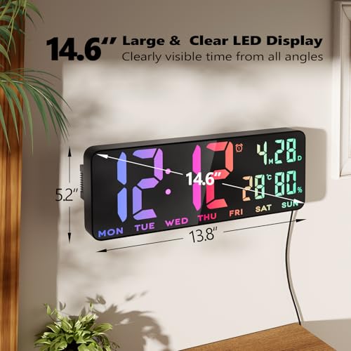 13.8 Inch Large Digital Wall Clock,Led Digital Clock Large Display with Temperature,Humidity Alarm,for Classroom,Living Room,Bedroom,Office,Home,Gym,Ideal for Seniors - Image 3